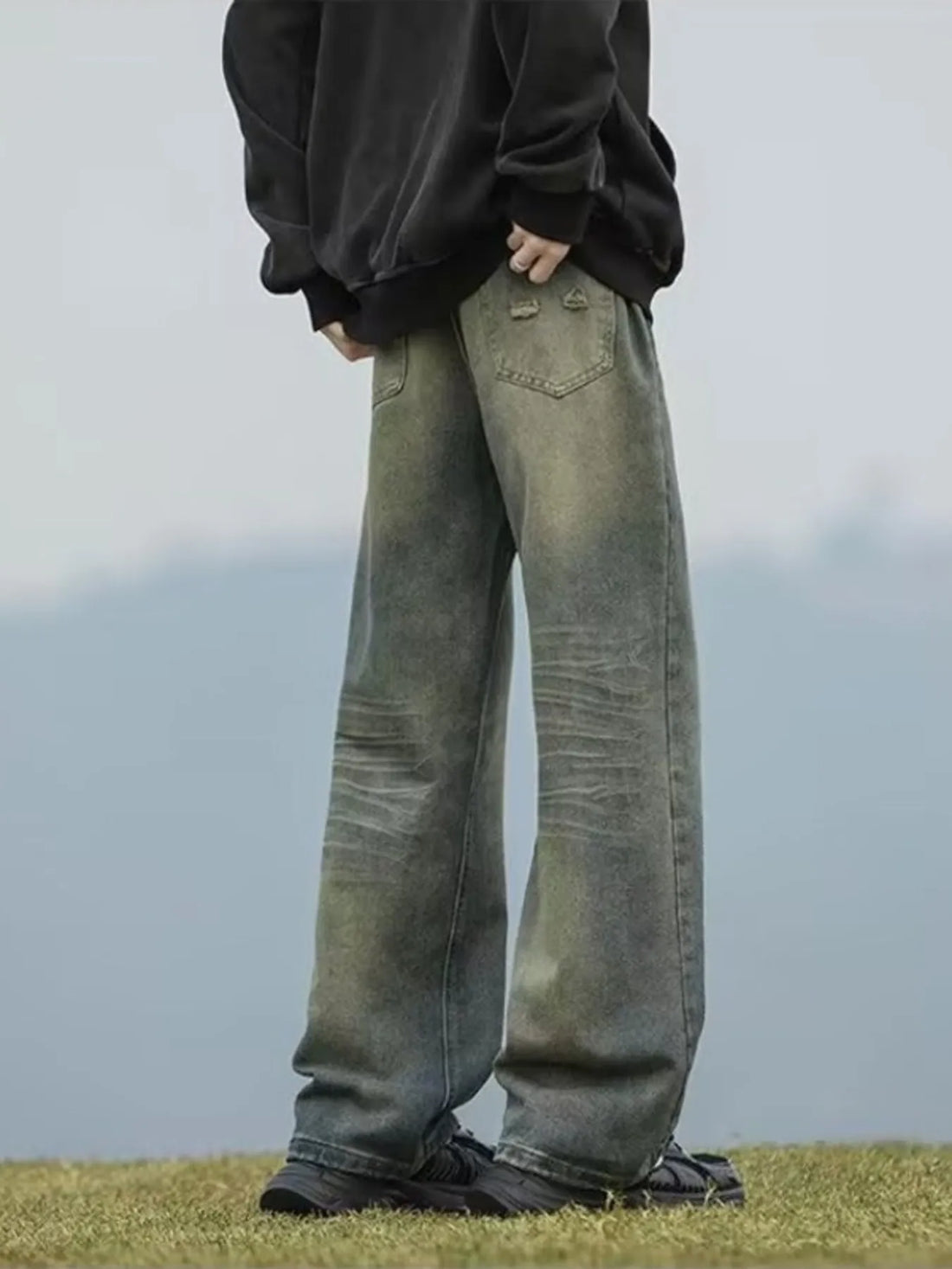 Men's Full Size Vintage Wash Wide Leg Jeans Plus Size