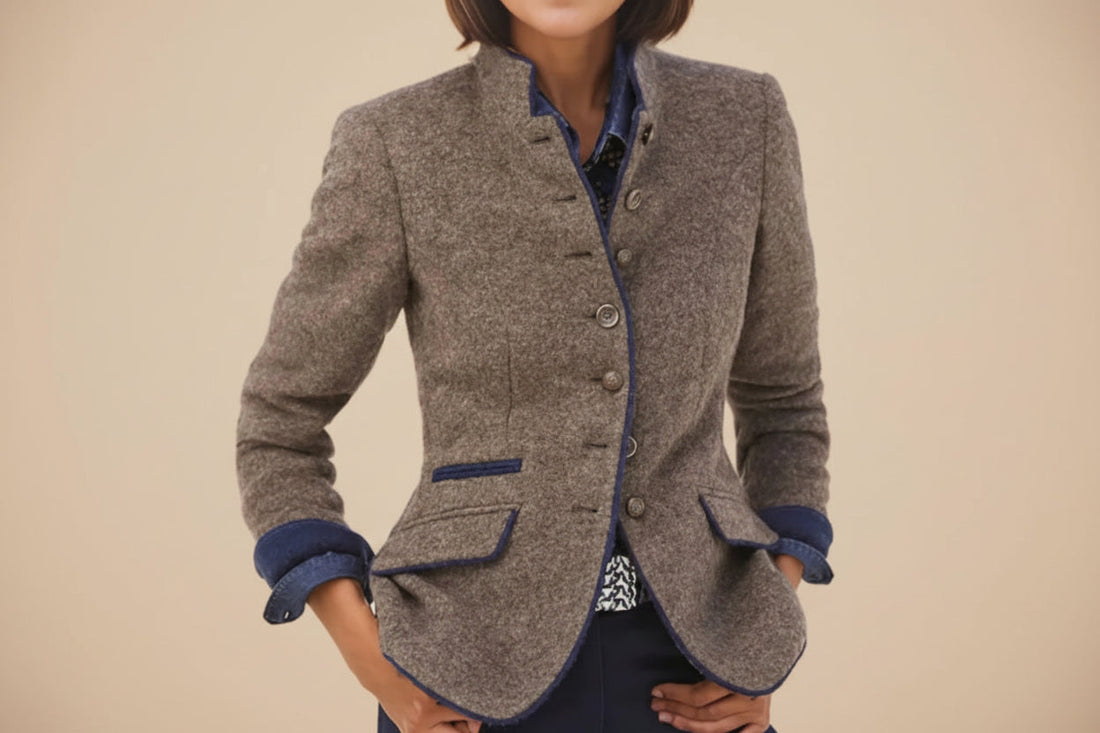 Women’s Color-Block Woolen Jacket – Multi-Button Casual Elegant Coat