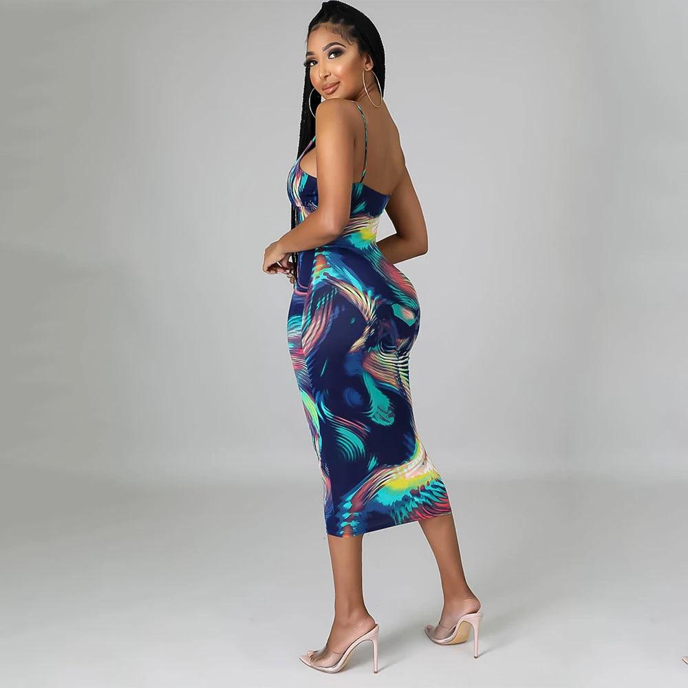 Fashion Sexy Digital Print Suspender Dress