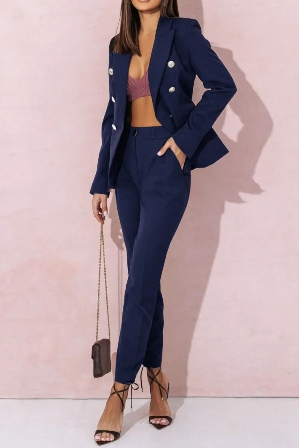 Full Size Lapel Collar Long Sleeve Blazer and Pants Set Plus Size