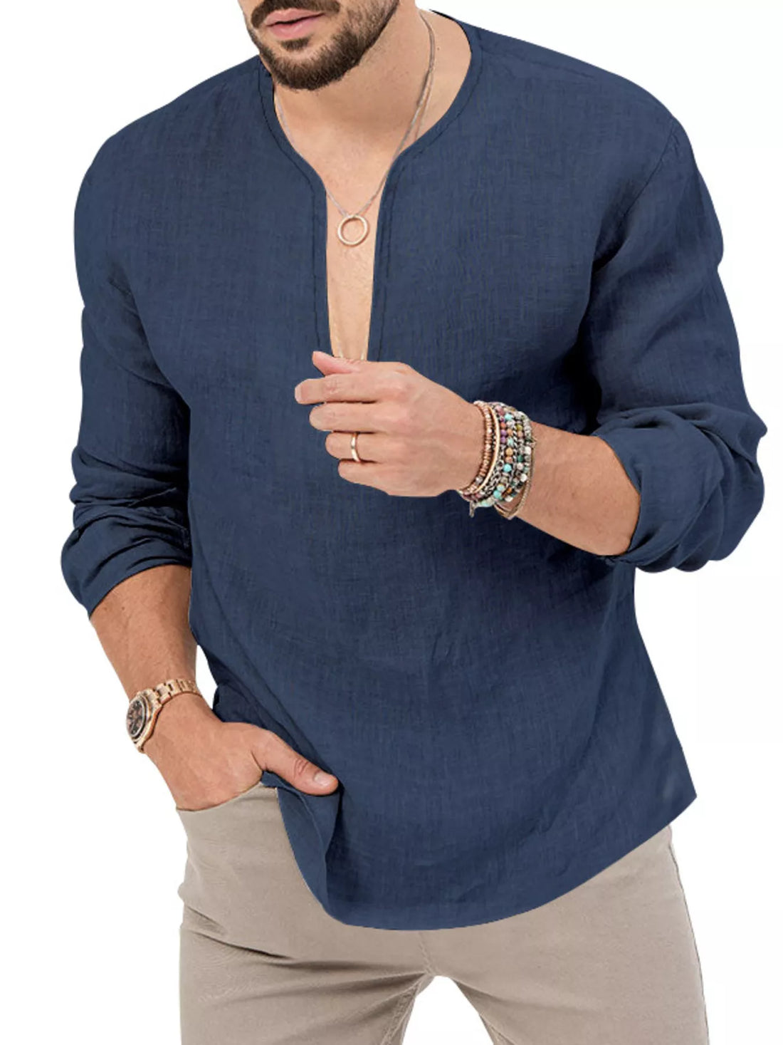 Men's Full Size Slim Fit Long Sleeve Blouse Plus Size
