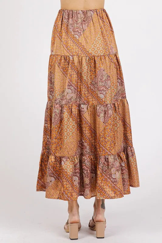 Paisley Patchwork Print Satin Maxi Skirt