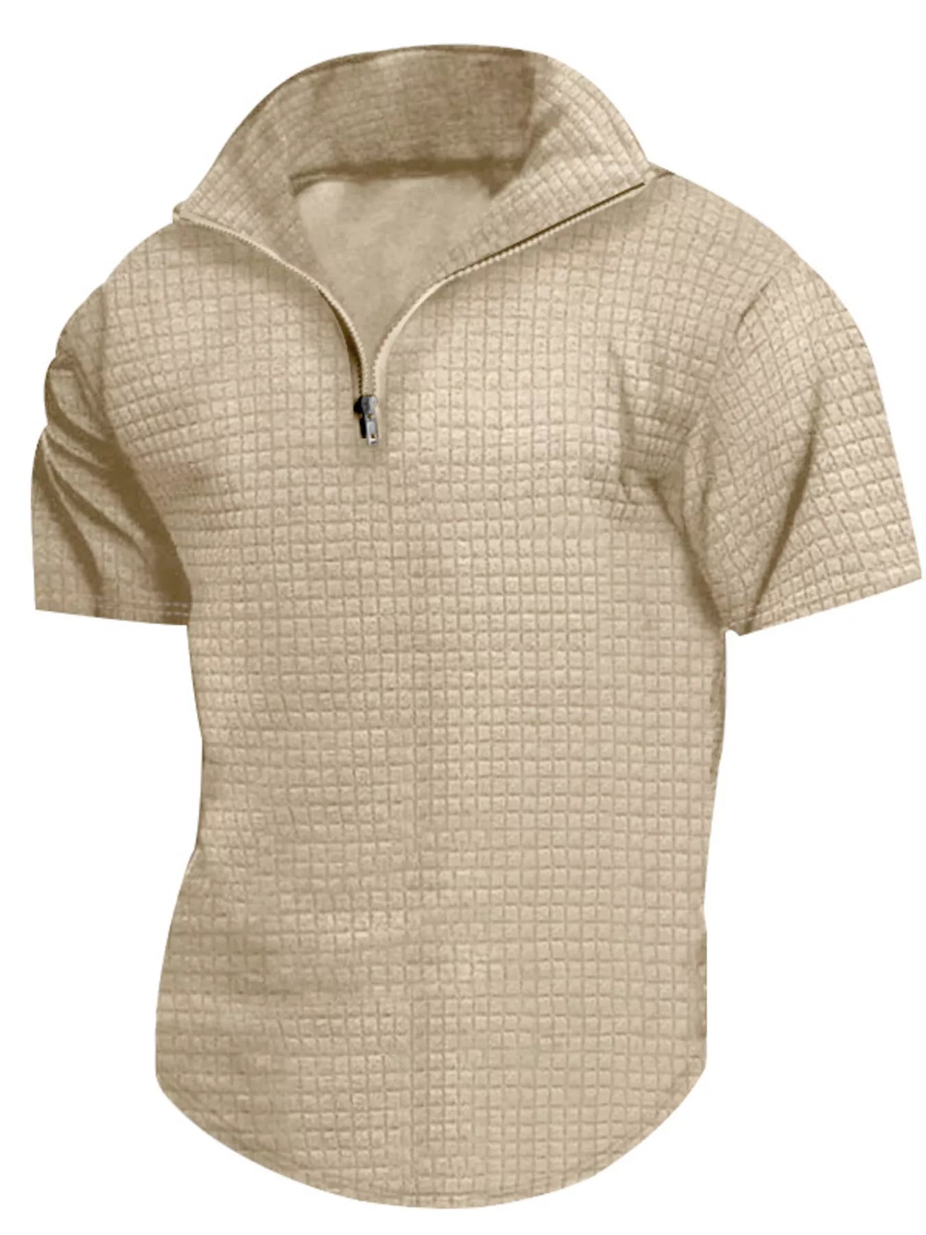 Men's Full Size Textured Short Sleeve Zipper Polo Plus Size