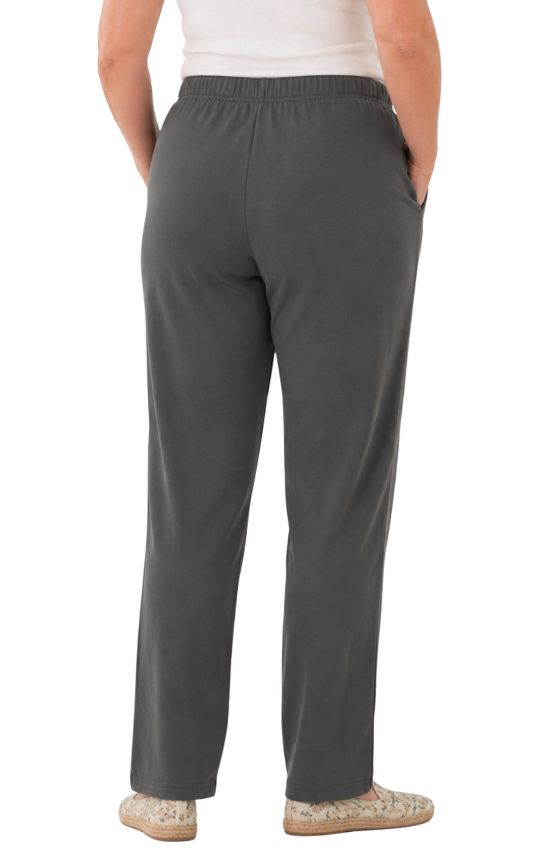 Women's Pull-On Flat Front Knit Pants — Cotton Blend Elastic Waist