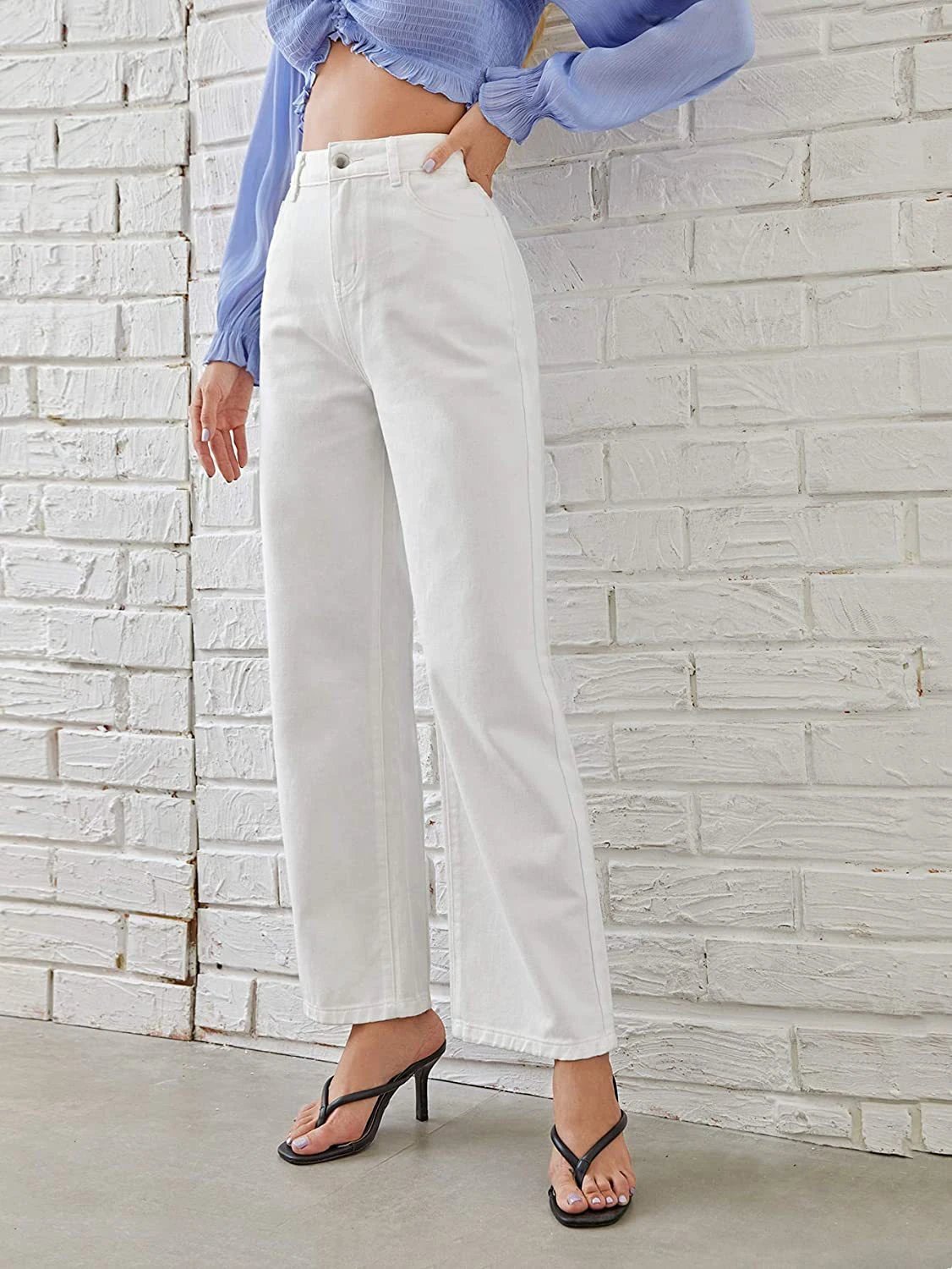 Washed Fashion Straight Jeans Women's Mid Waist