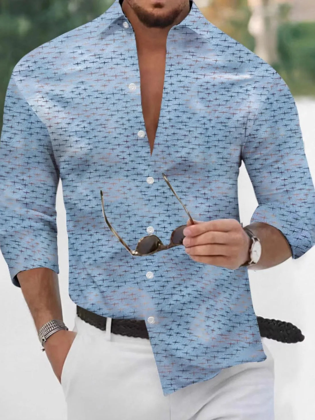 Men's Full Size Collared Neck Long Sleeve Shirt Plus Size