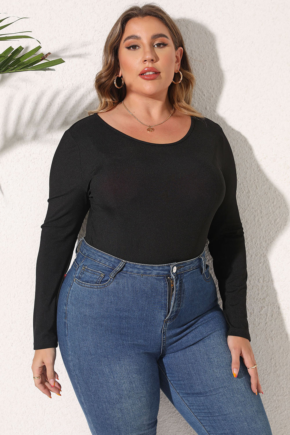 Women's Plus Size Round Neck Long Sleeve Bodysuit