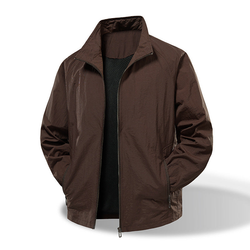Men's Nylon Stretch Workwear Jacket - Outdoor Casual Multi-Pocket Loose Fit Coat For Hiking And Daily Wear