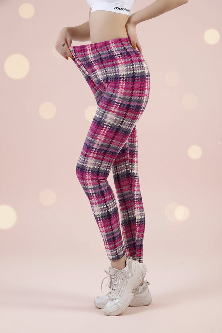 Women’s Plaid Yoga Leggings – Mid Waist Push-Up Pants