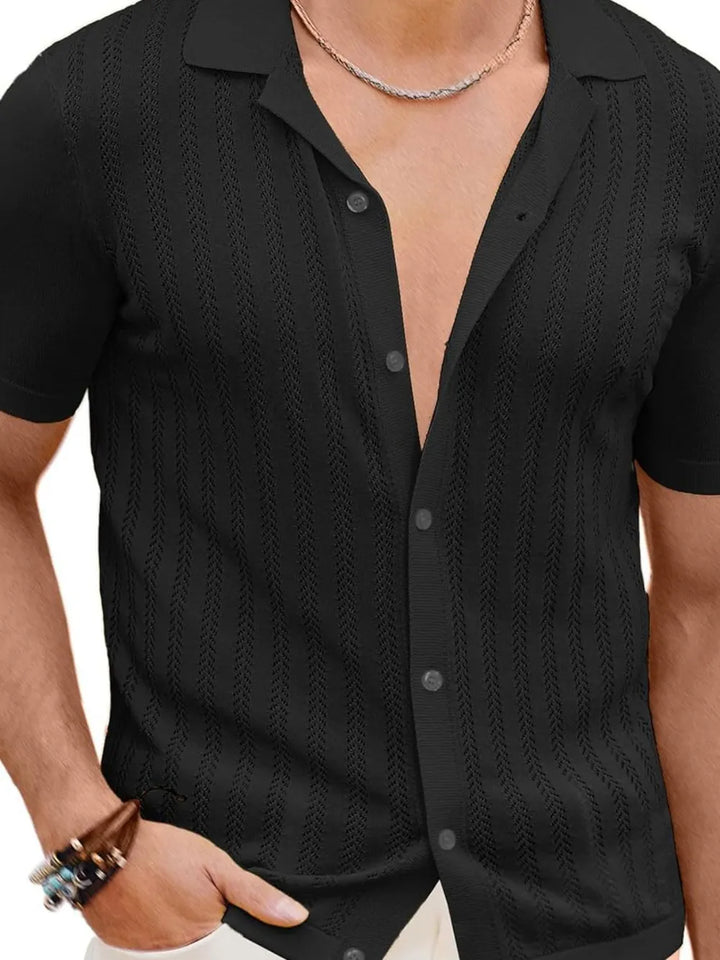 Men's Full Size Openwork Button Down Short Sleeve Shirt Plus Size