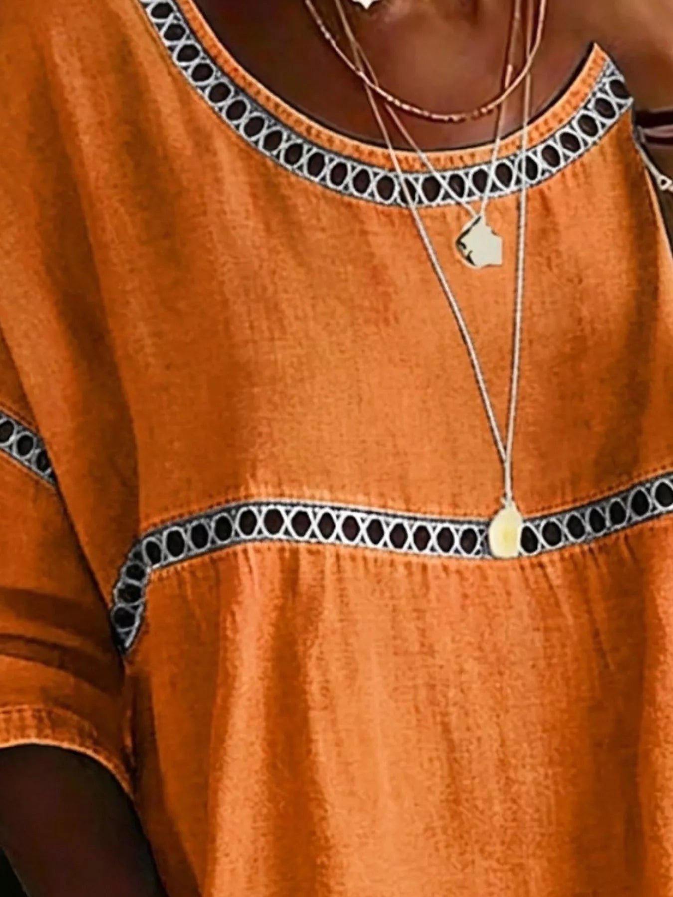Full Size Hollow Out Round Neck Top Plus Size