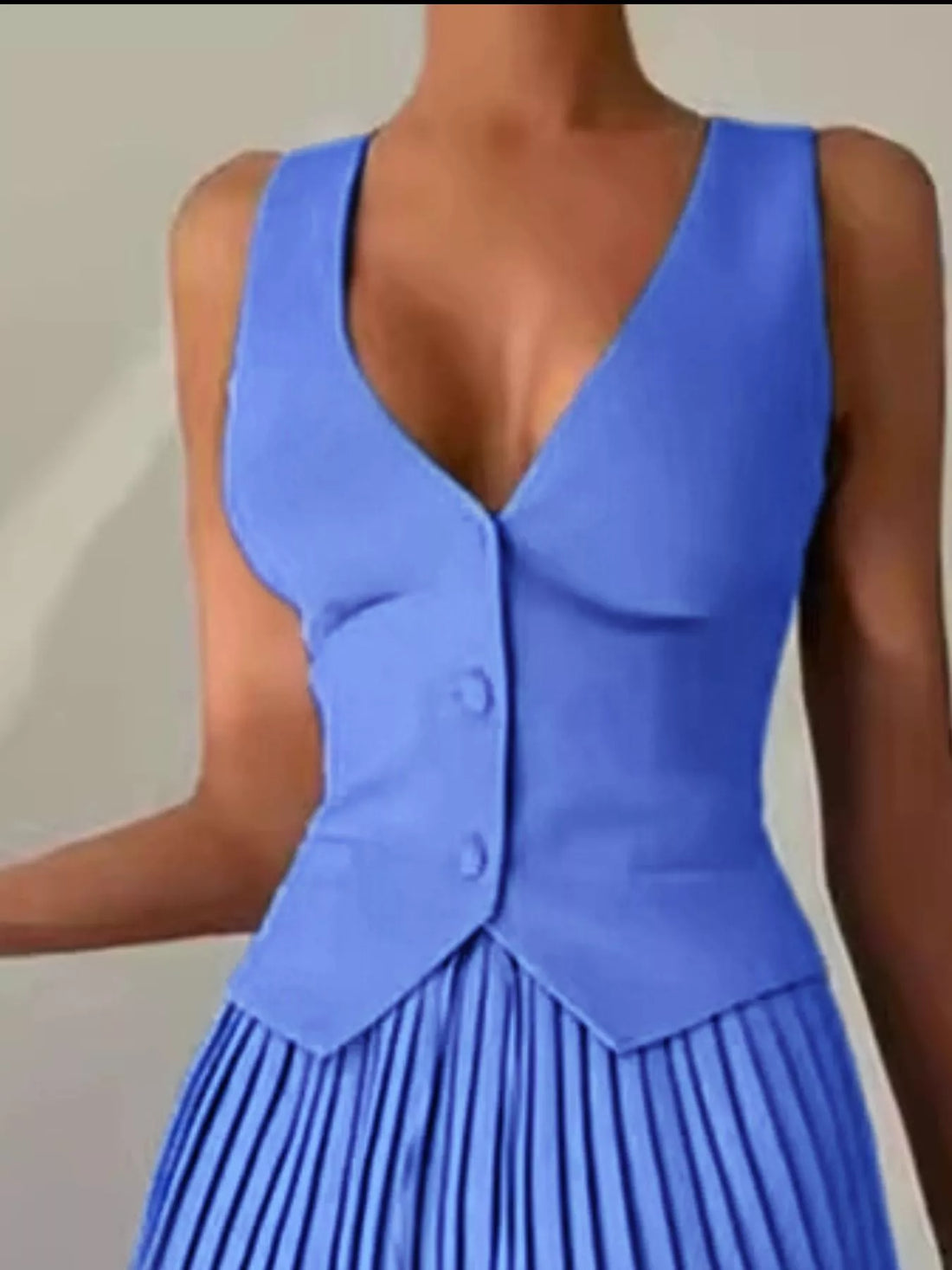 Button Up Vest and Pleated Mini Skirt Set See size chart under “more details”