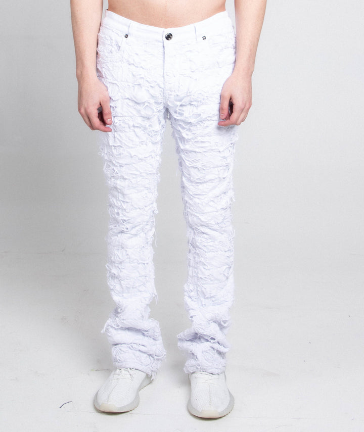 AR704 WHITE FRAYED STACKED JEANS