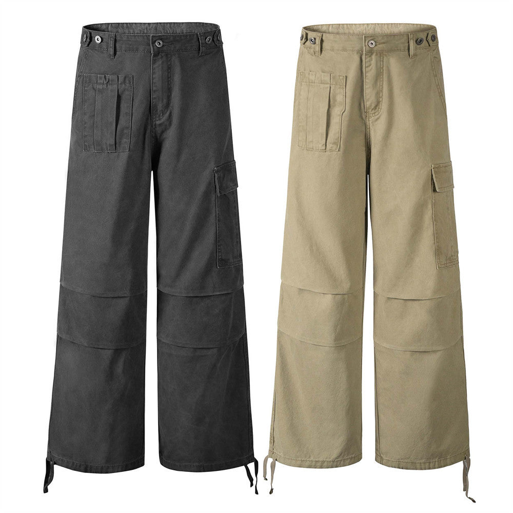 Men’s Workwear Straight Leg Pleated Drawstring Loose Casual Pants