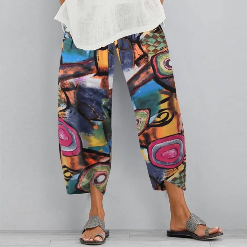 Plus Size Women's Dandelion Print Wide Leg Pants