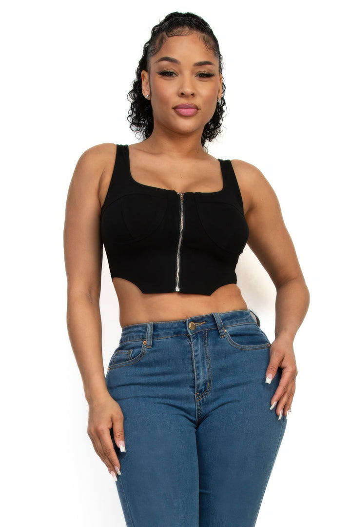 Women's Zip-up square neck crop top