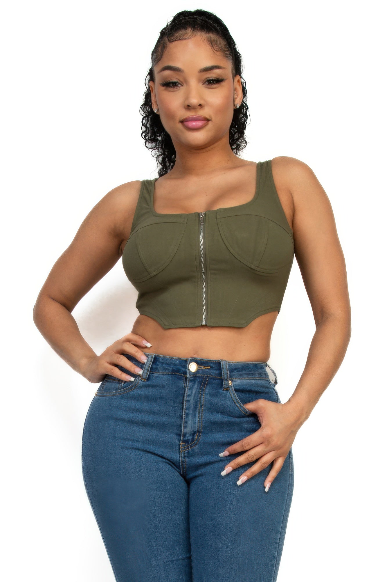 Women's Zip-up square neck crop top