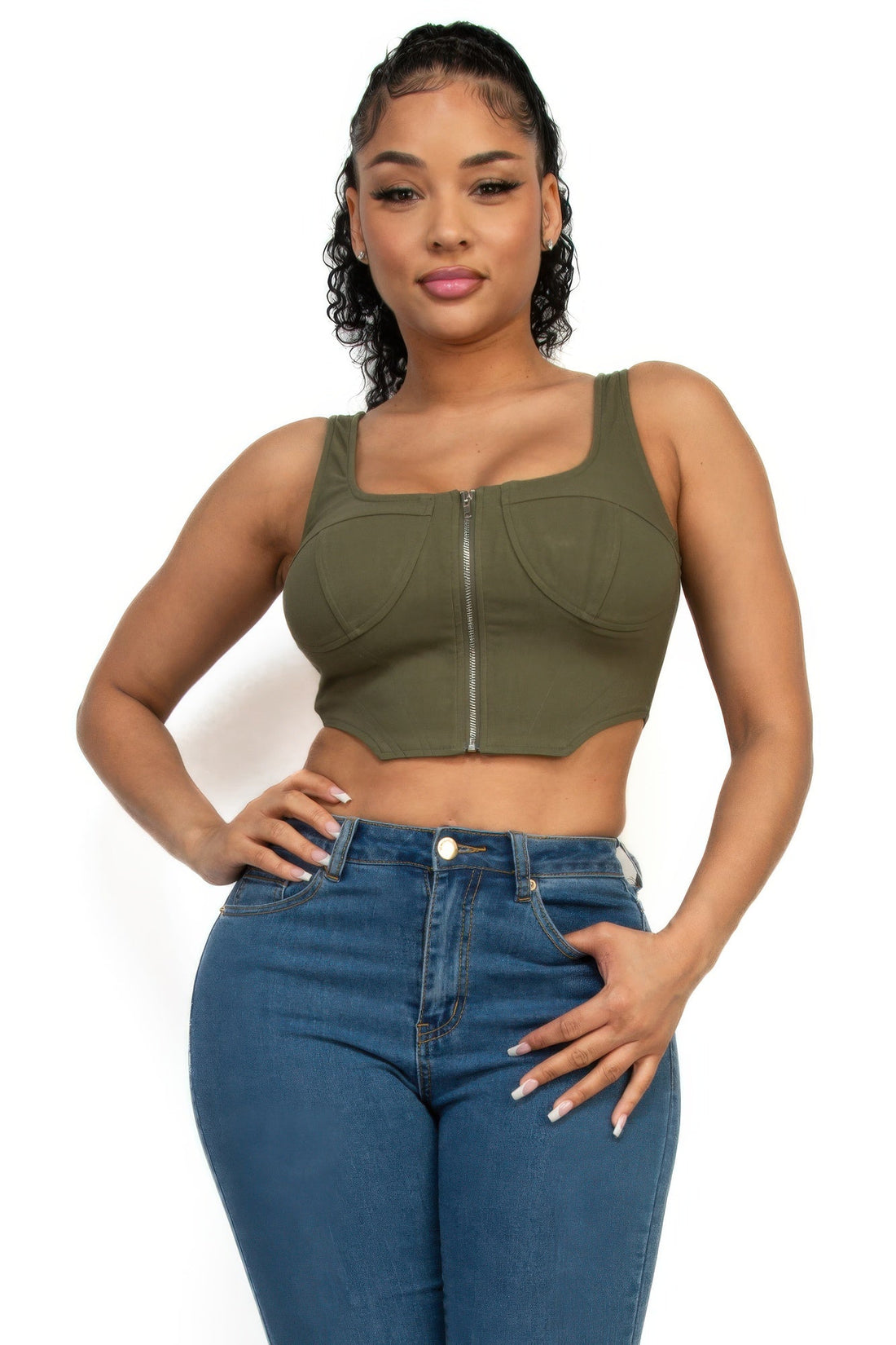 Women's Zip-up square neck crop top