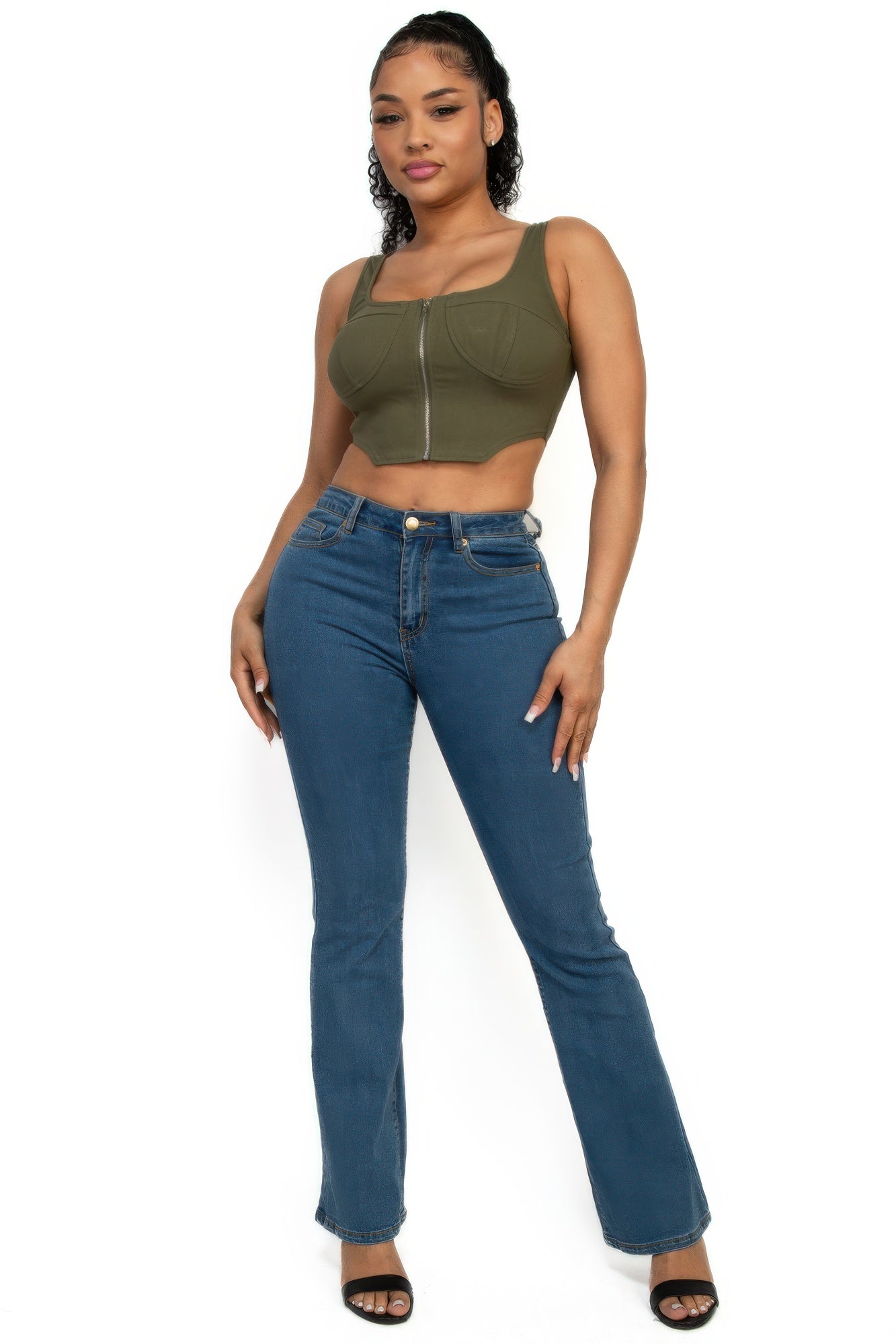 Women's Zip-up square neck crop top