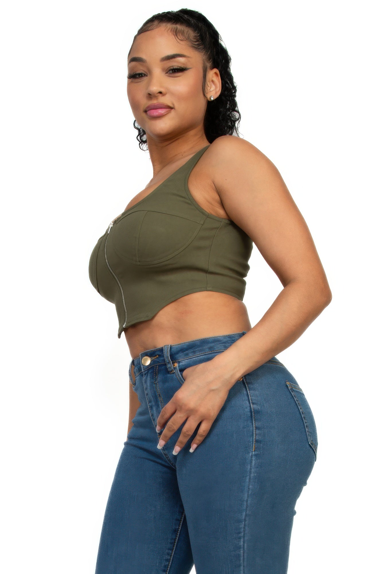 Women's Zip-up square neck crop top