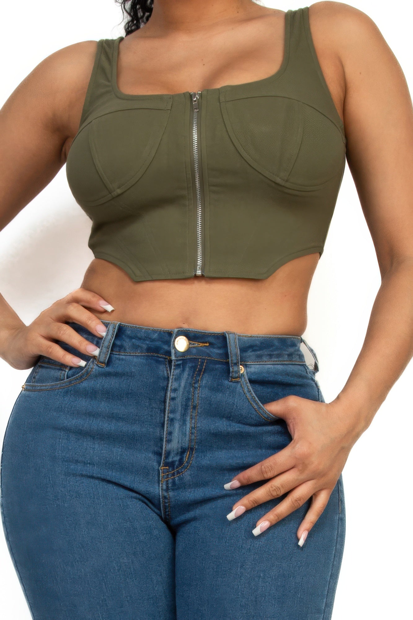 Women's Zip-up square neck crop top