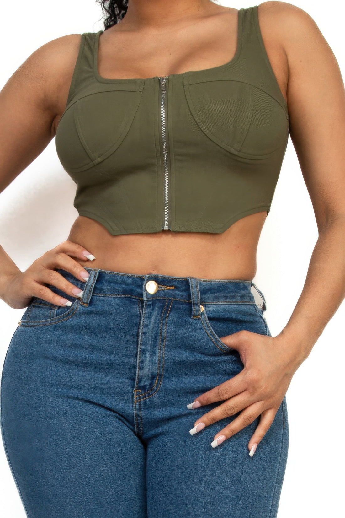 Women's Zip-up square neck crop top