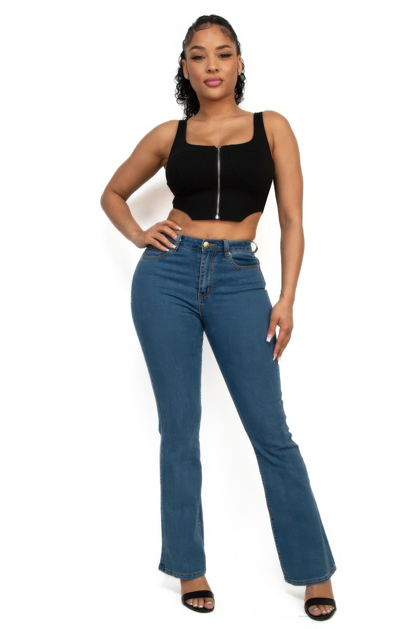 Women's Zip-up square neck crop top