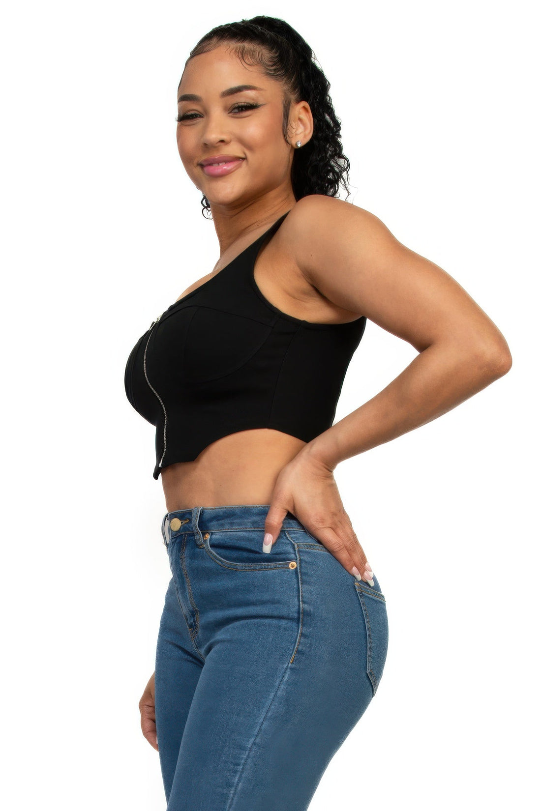 Women's Zip-up square neck crop top