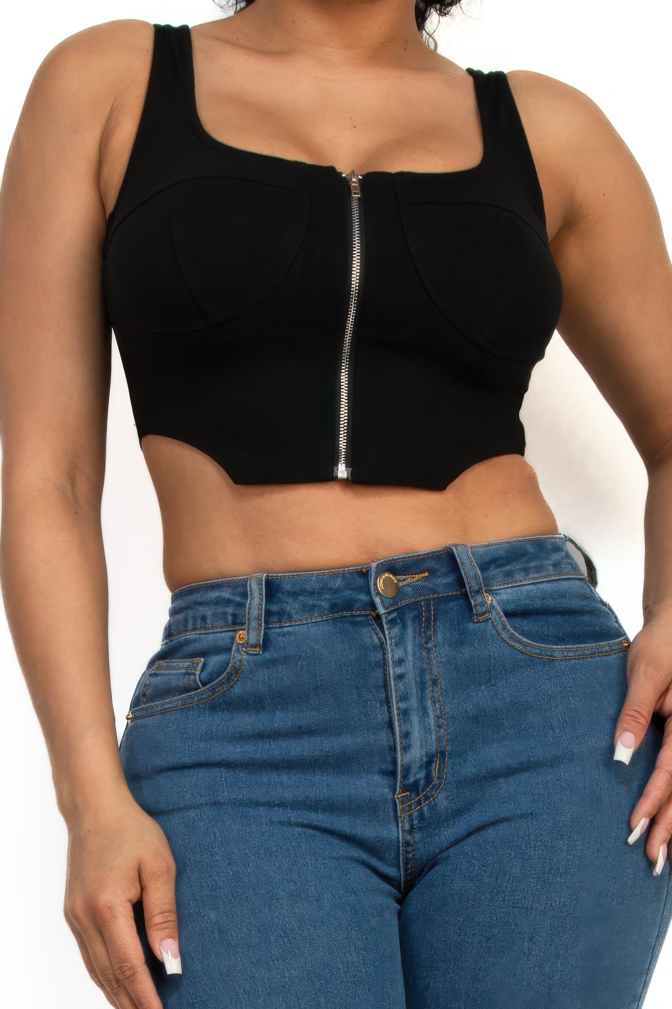 Women's Zip-up square neck crop top