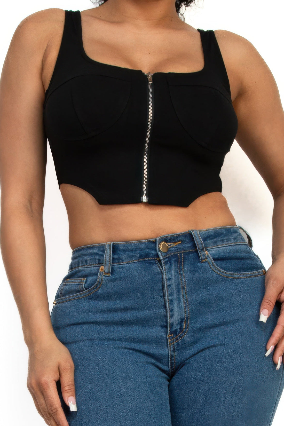 Women's Zip-up square neck crop top