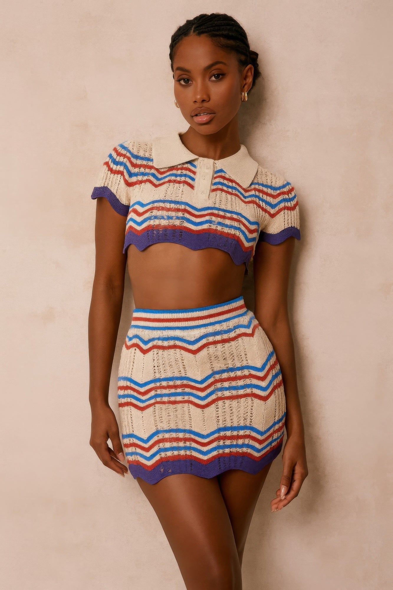 Women's Zig Zag Crochet Two Piece Set
