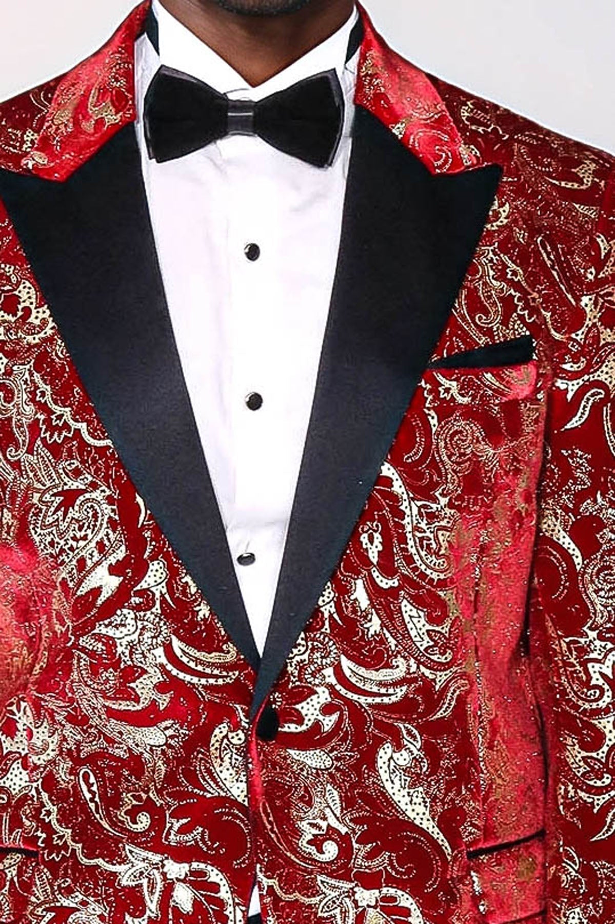 Gold Patterned Over Red Men Stage Tuxedo Blazer - Wessi