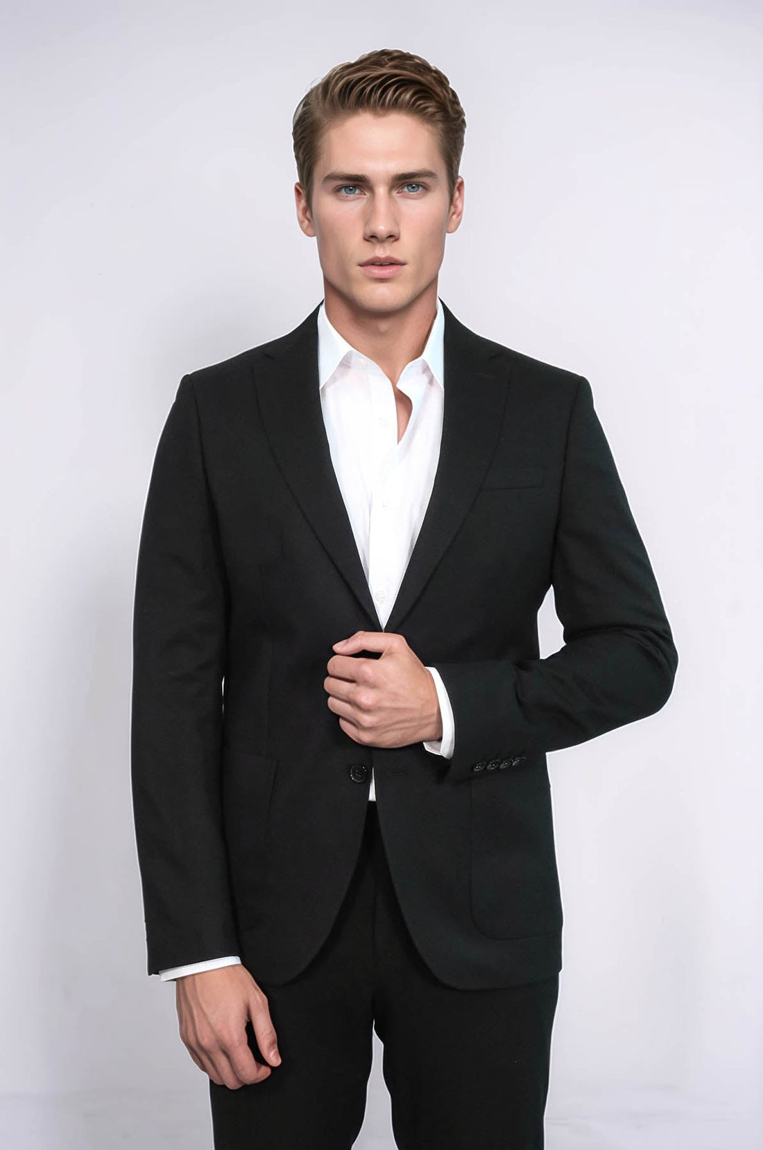 Textured Slim Fit Notch Lapel Black Men Blazer - Wessi