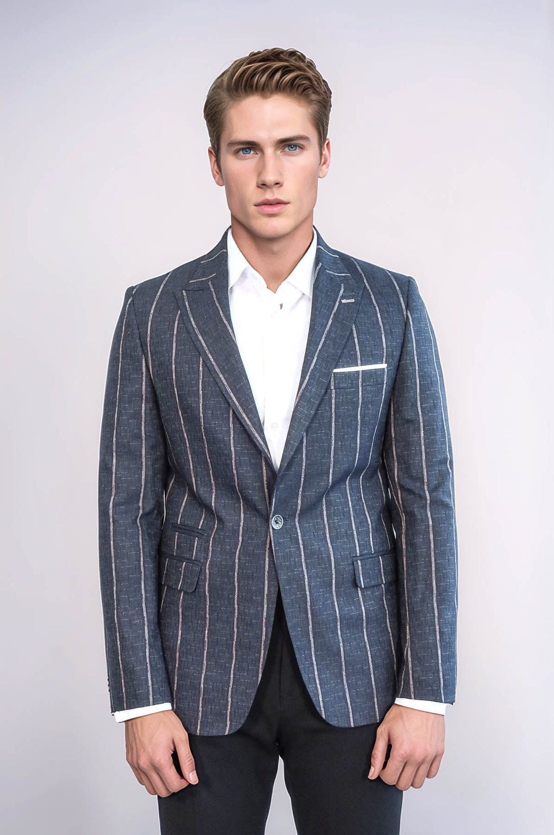 Striped Dark Grey Slim-Fit Blazer - Wessi