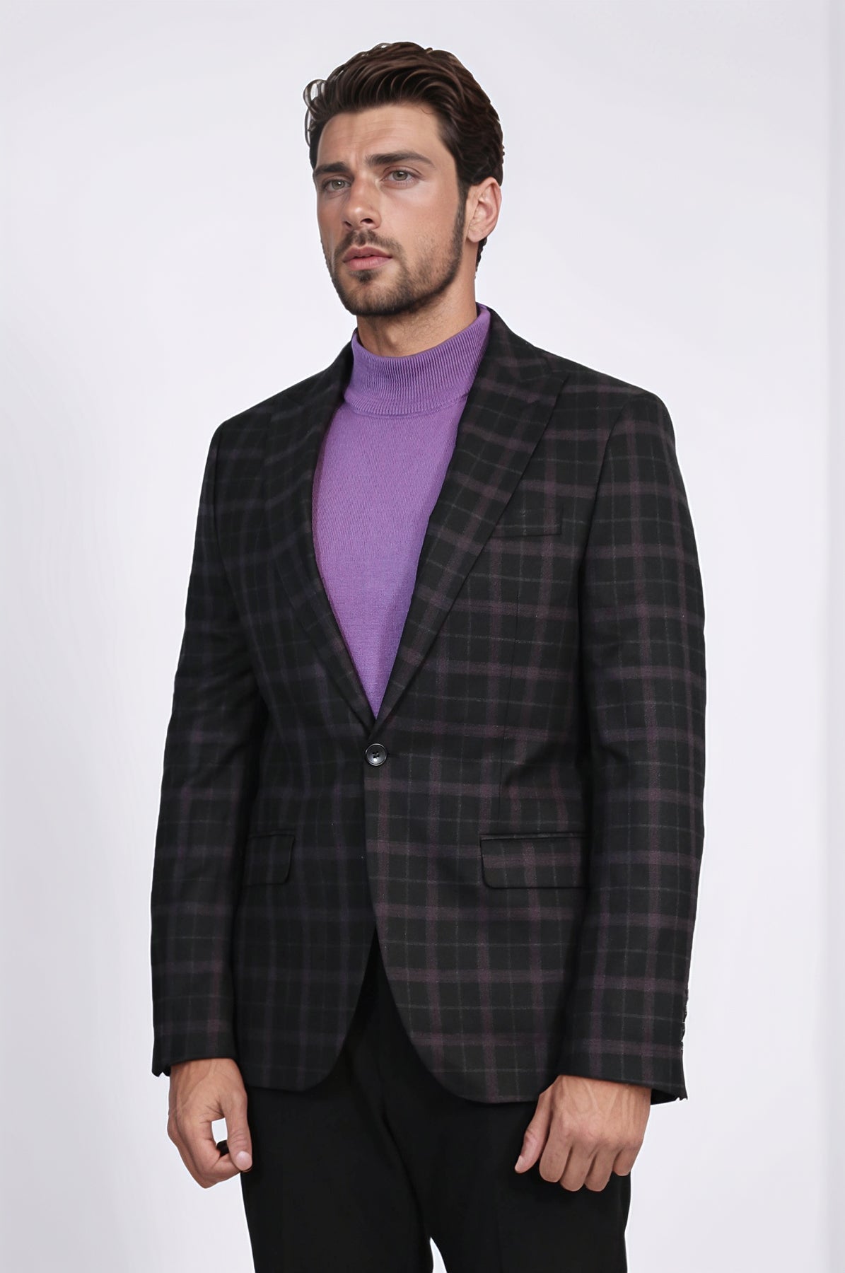 Checked Black Burgundy Men Blazer - Wessi