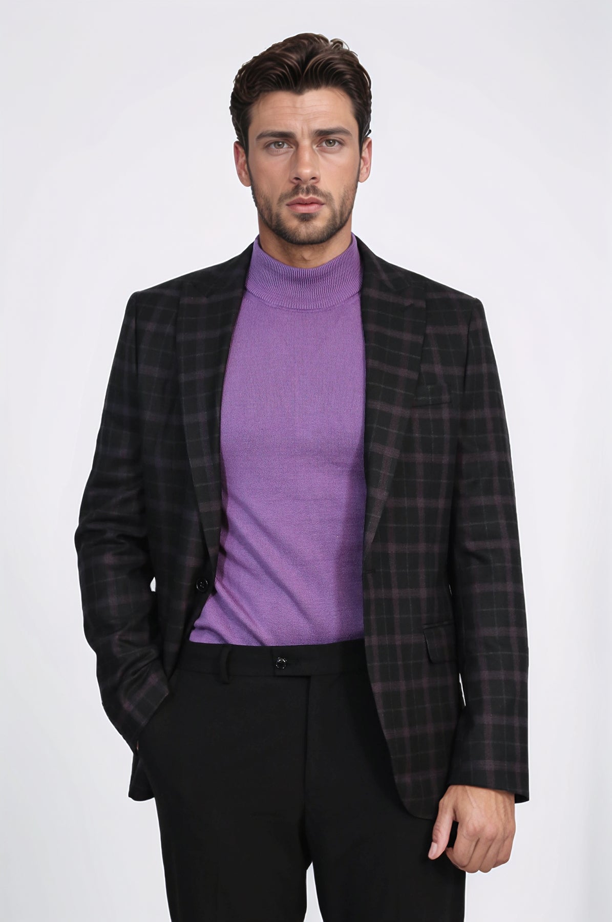 Checked Black Burgundy Men Blazer - Wessi