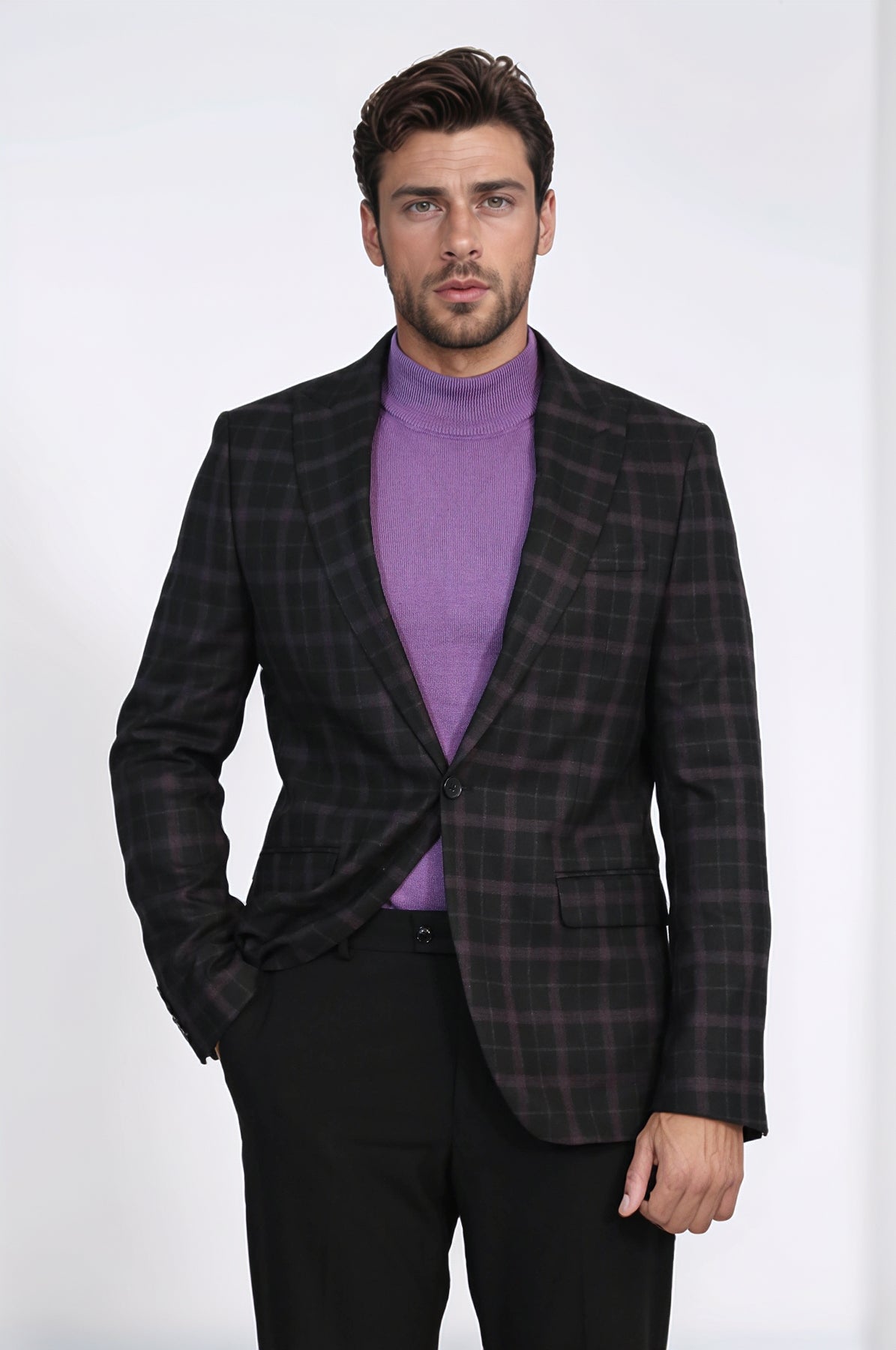 Checked Black Burgundy Men Blazer - Wessi