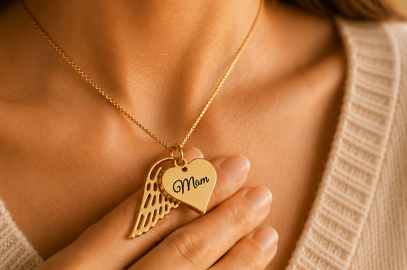 Heart Name Necklace with Angel Wing - Memorial Necklace