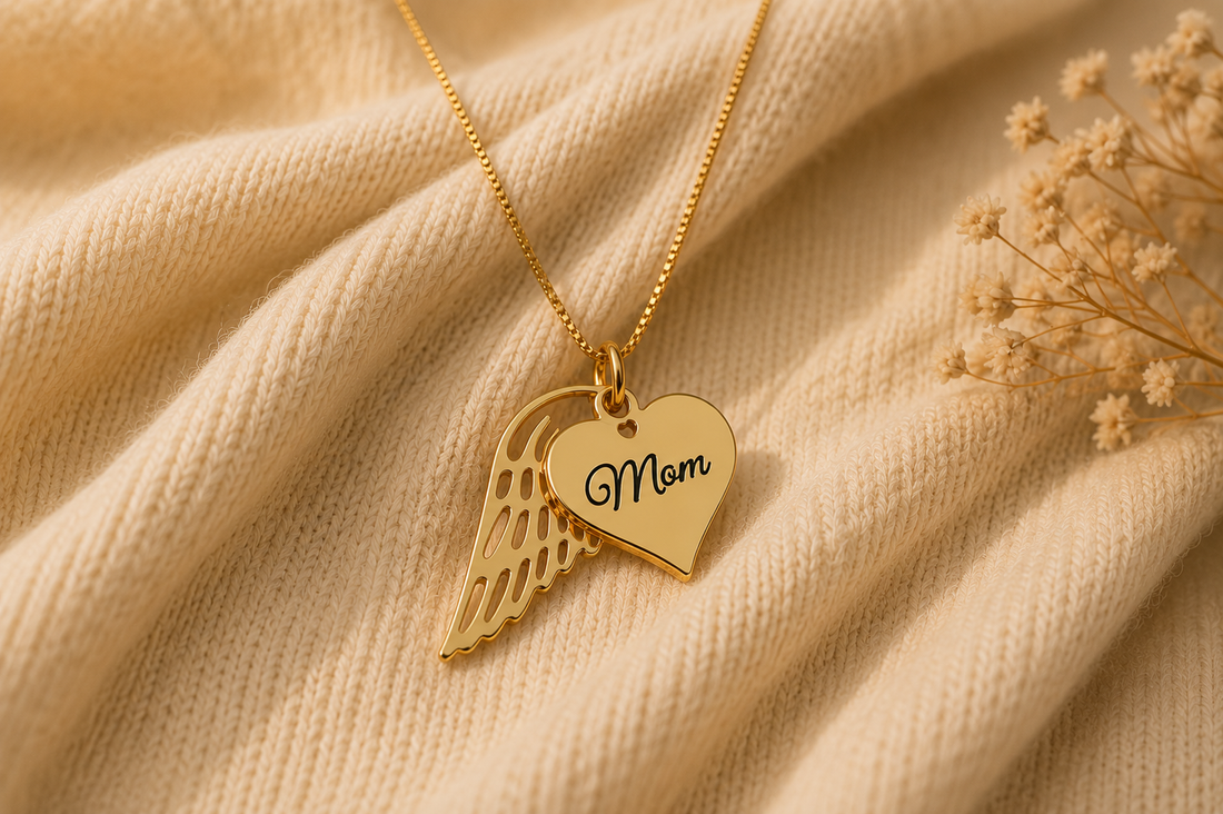 Heart Name Necklace with Angel Wing - Memorial Necklace