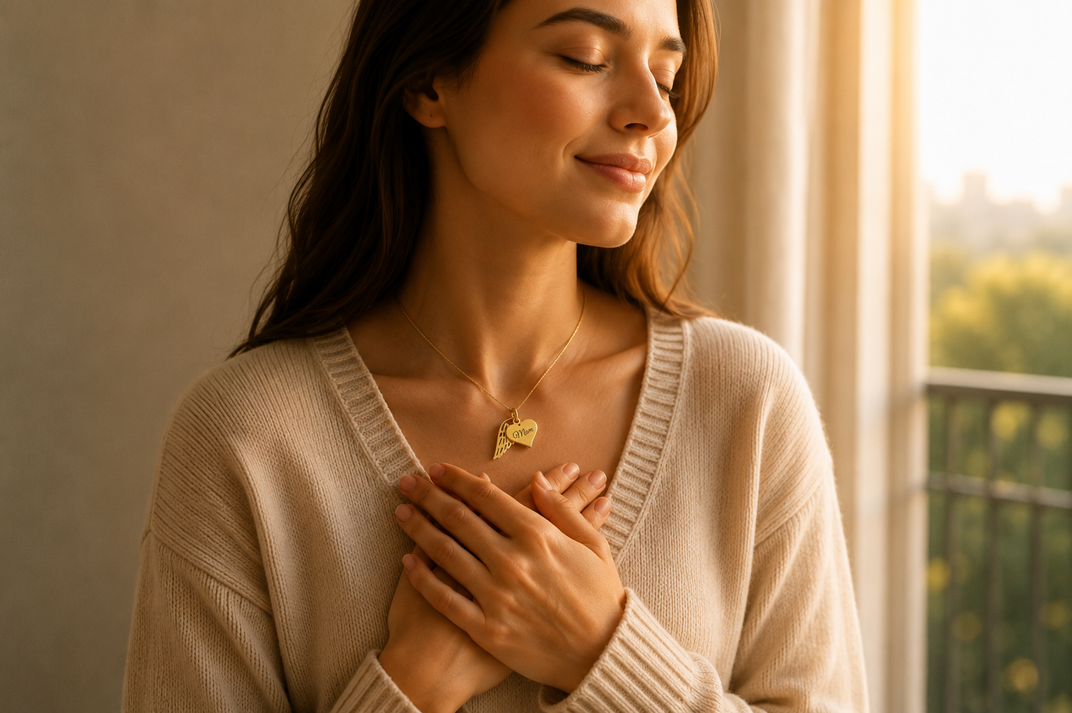 Heart Name Necklace with Angel Wing - Memorial Necklace