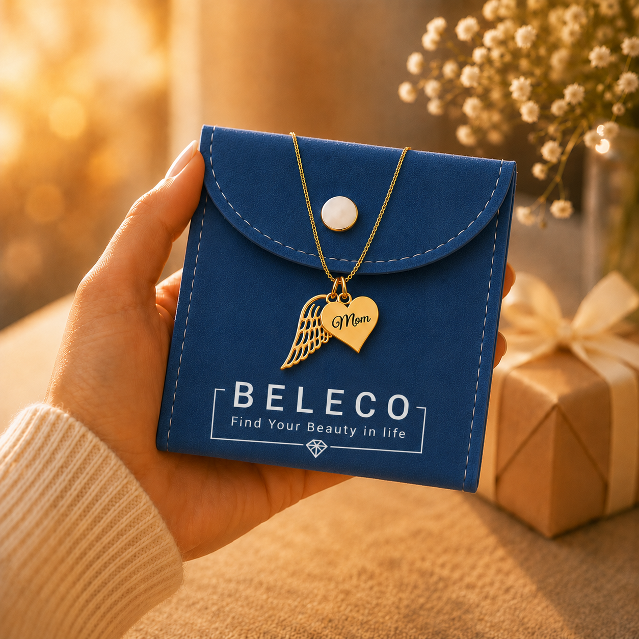 Heart Name Necklace with Angel Wing - Memorial Necklace