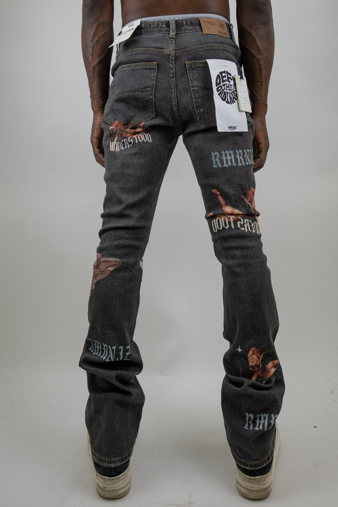 RM205SK - Graphic Printed Stacked Jeans