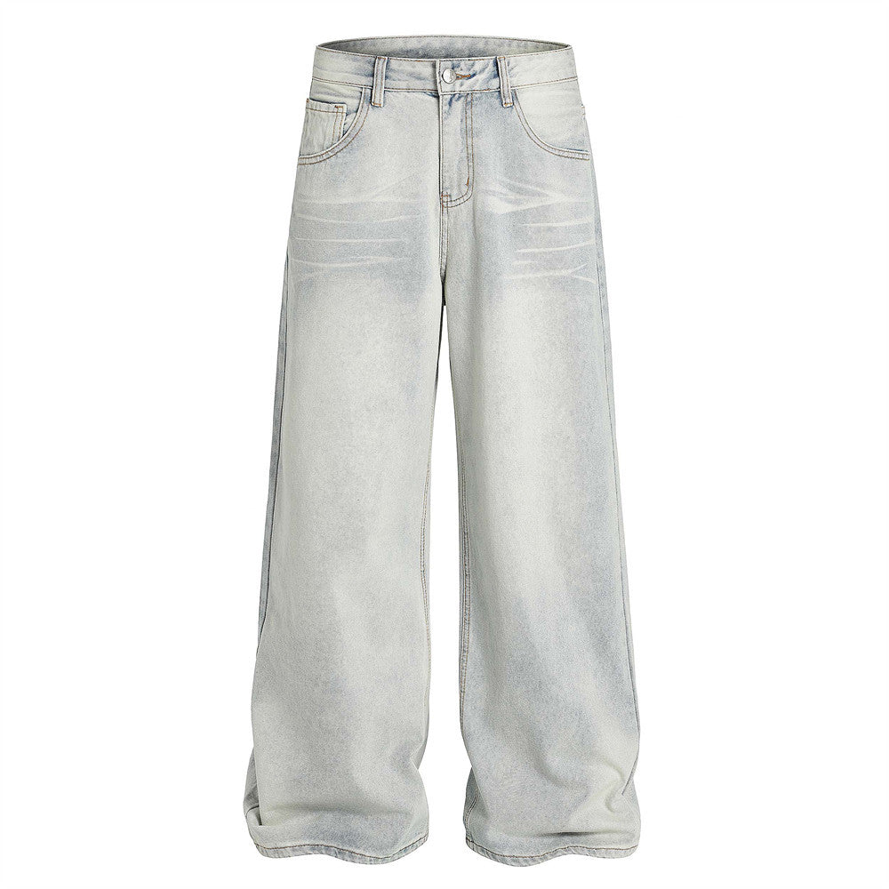 Men’s Vintage Washed Denim Loose Straight Wide Leg Pants