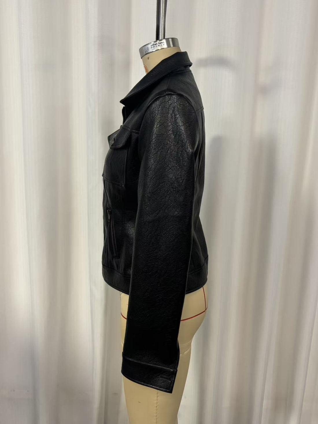 Vintage Washed PU Leather Biker Jacket | Slim Fit Moto Zip | Black