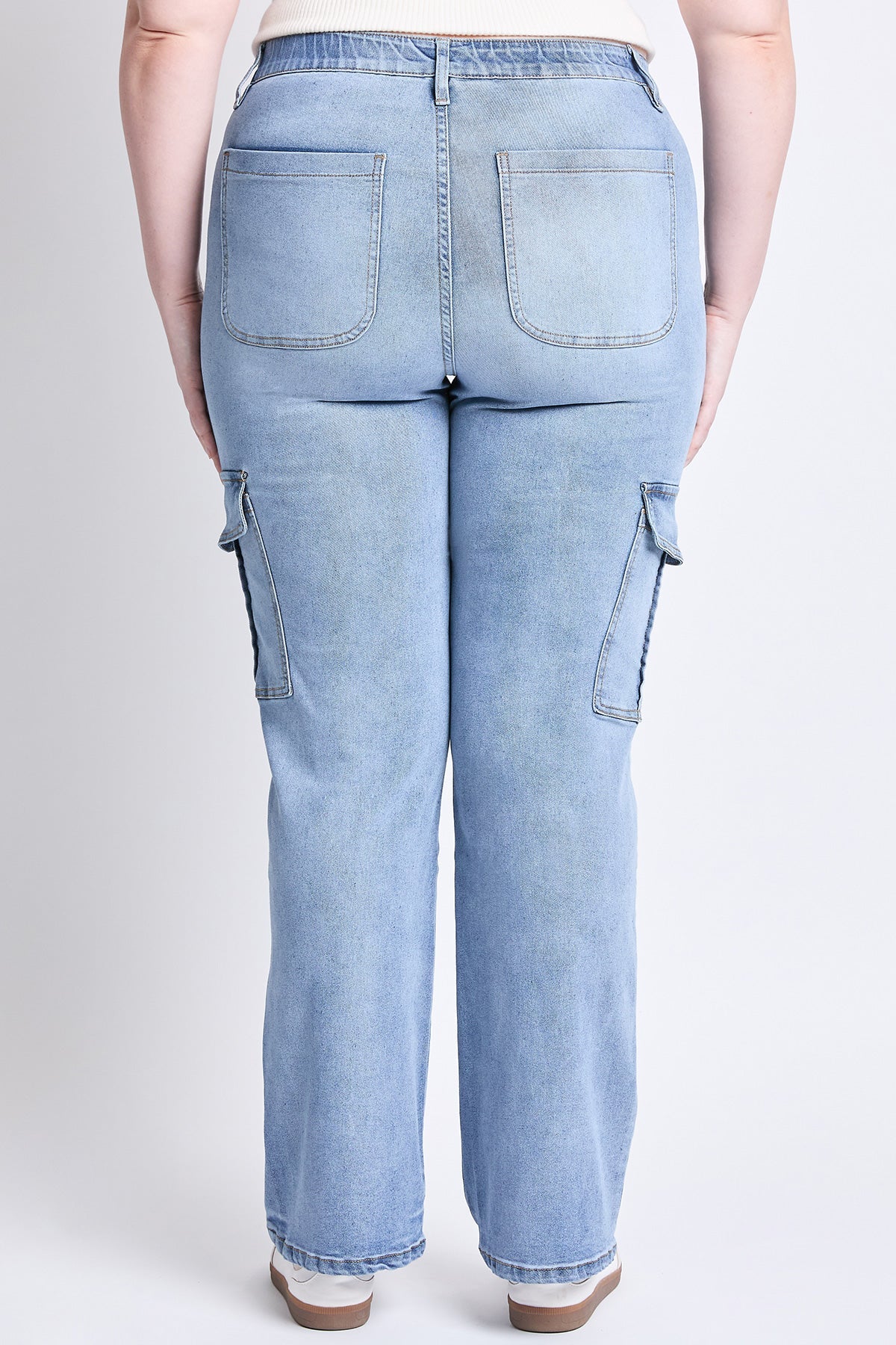 Women's Plus High Rise Elastic Waist Cargo Straight  Jeans