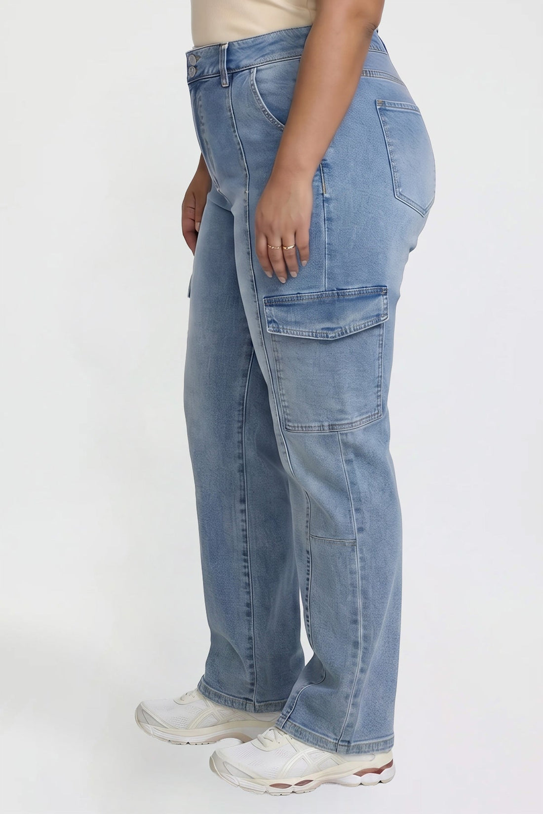 Women's Plus High Rise Elastic Waist Straight Cargo