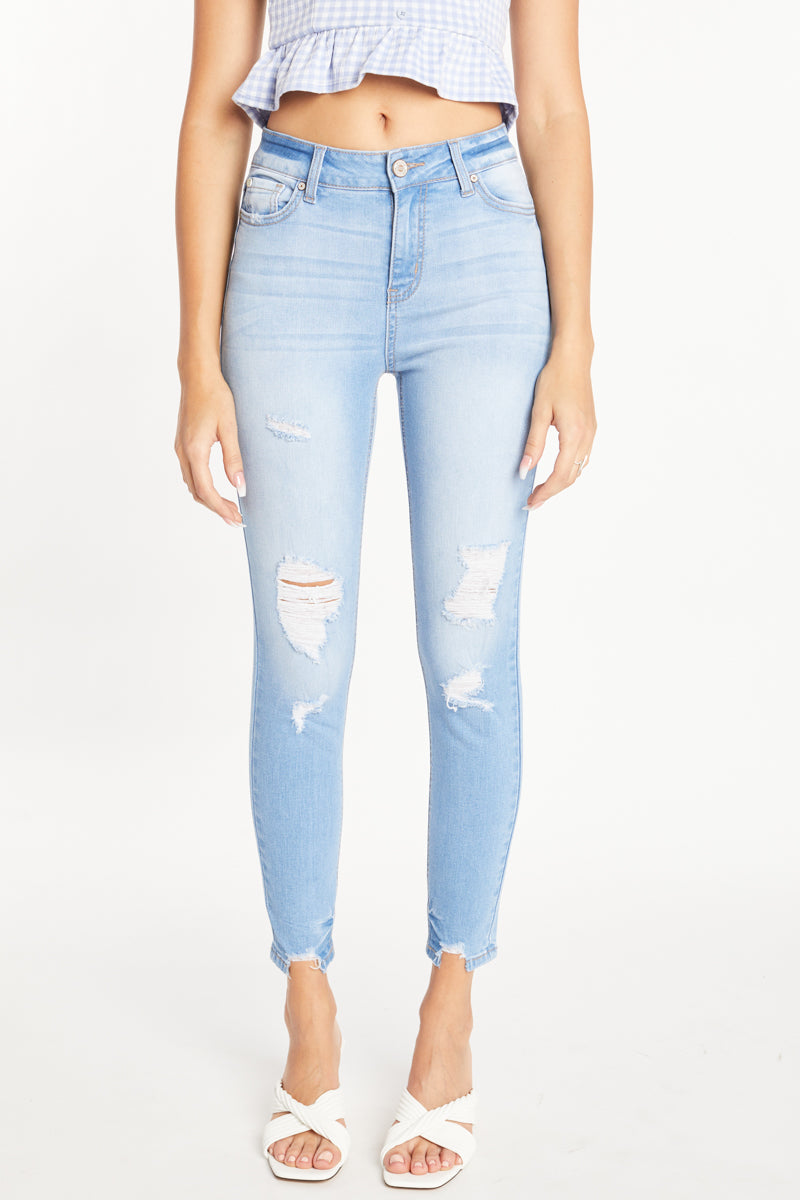 High Rise Destructed Skinny Jeans