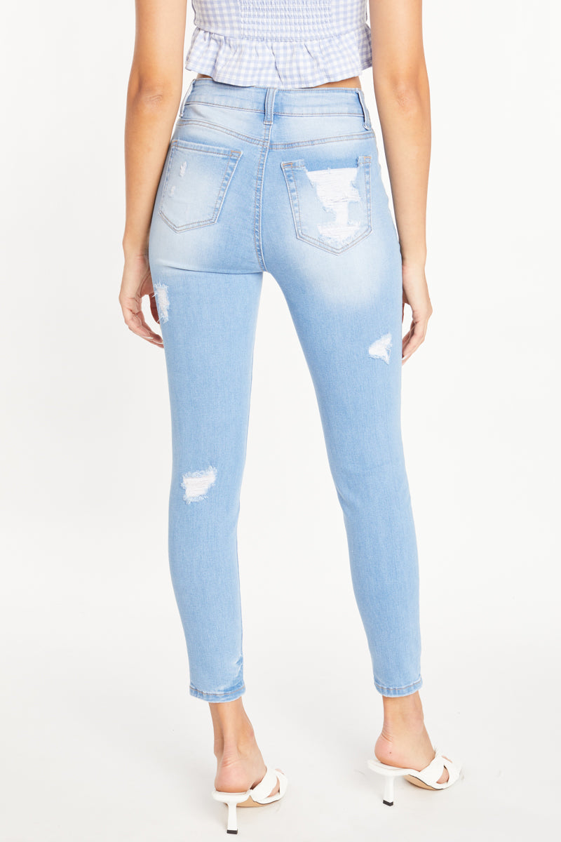 High Rise Destructed Skinny Jeans