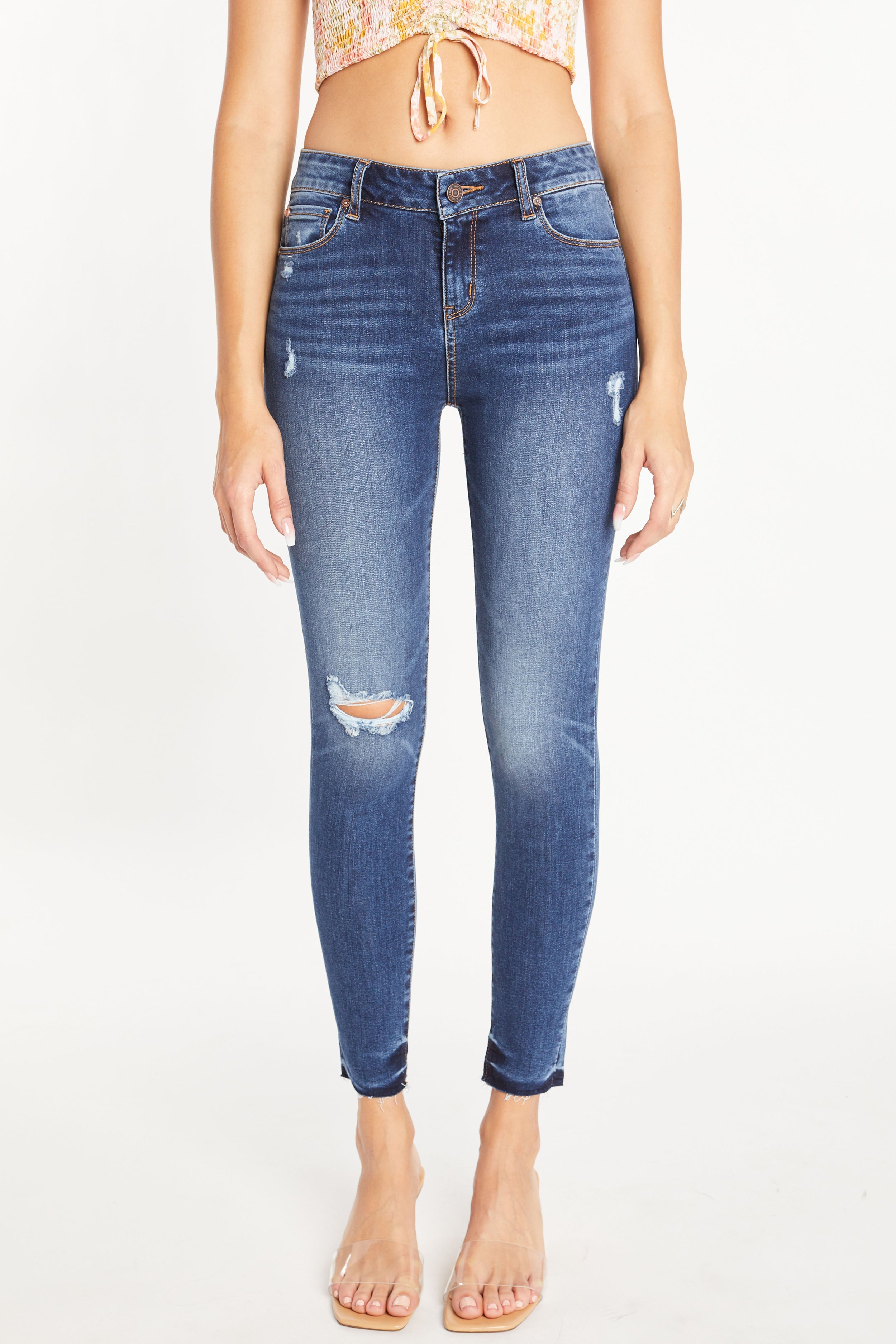 Mid Rise 5 Pocket Ankle Skinny Jeans