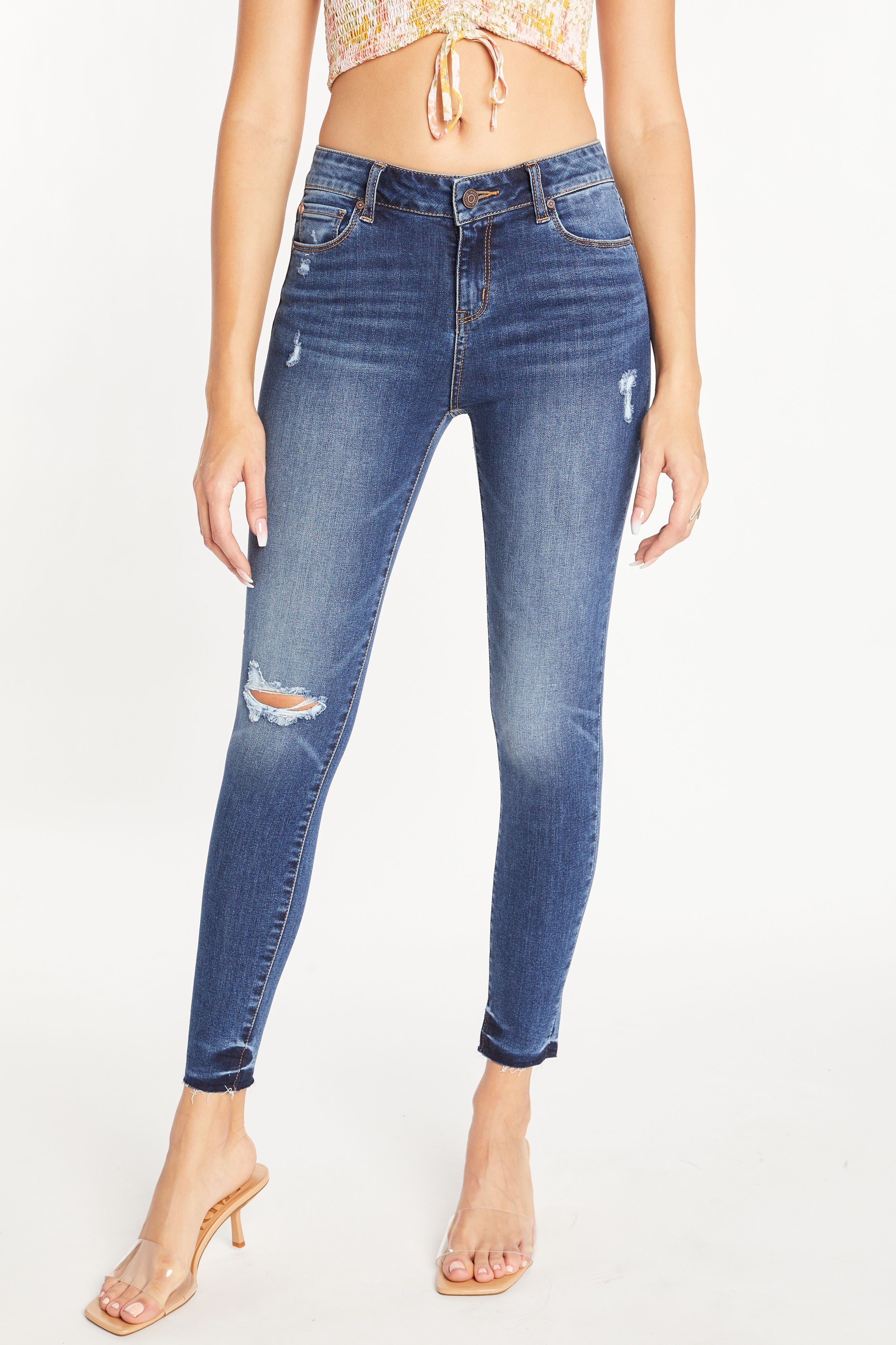Mid Rise 5 Pocket Ankle Skinny Jeans